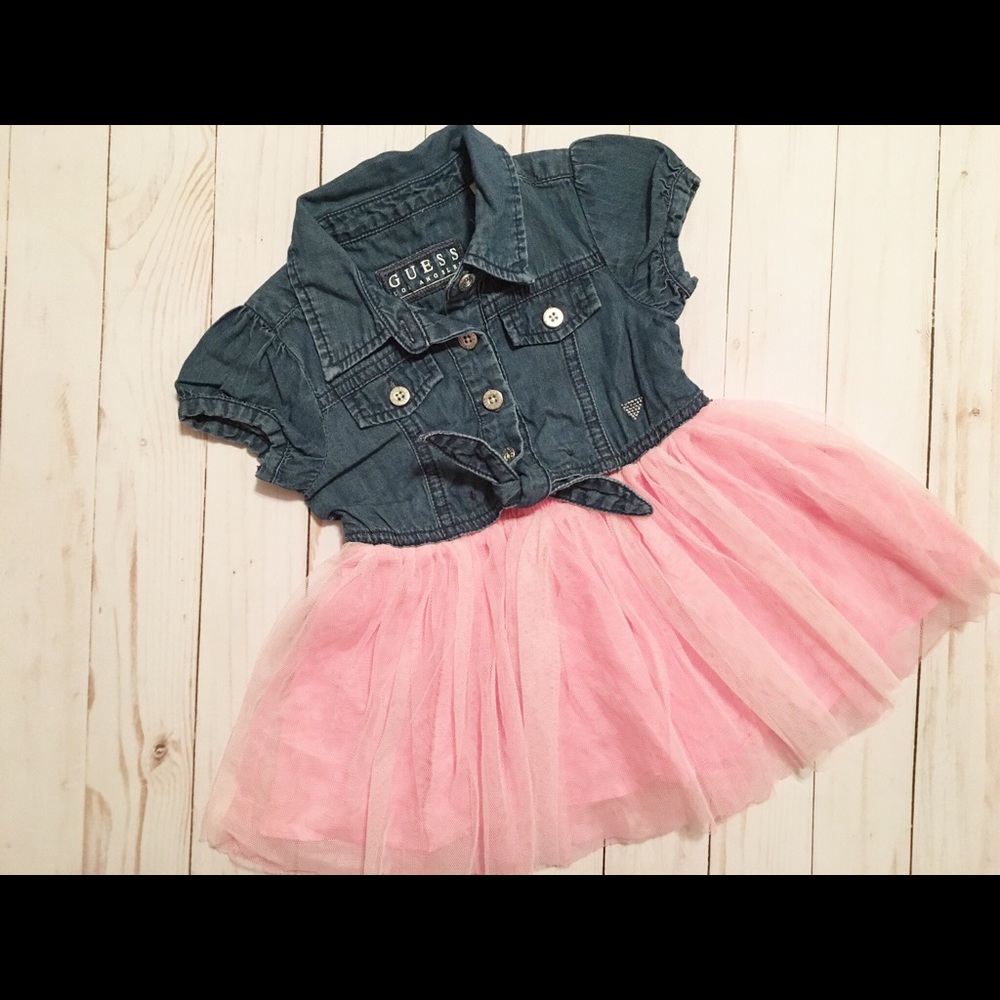 GUESS Dress Denim Tie Top w/Pink Tulle Skirt